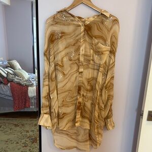 Pilcro Tan Graphic Long Sleeve Button Down Shirt